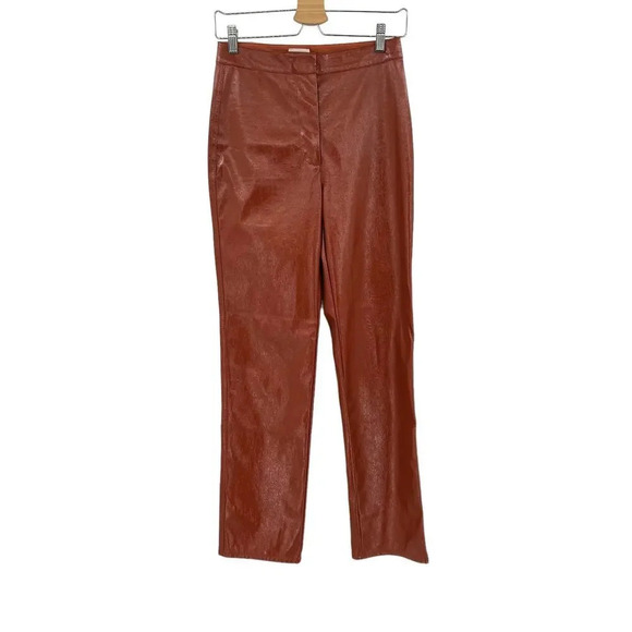 Aritzia Wilfred Shirley Pant Vegan Patent Leather Rust Brown Size 4 - Picture 1 of 13